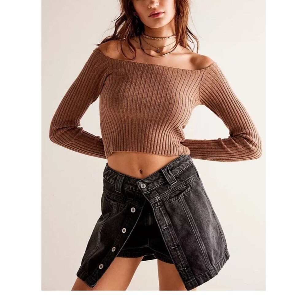 Free People We The Free Midnight Sun Mid Rise Skort Grey Sz 32 (XL) NWT